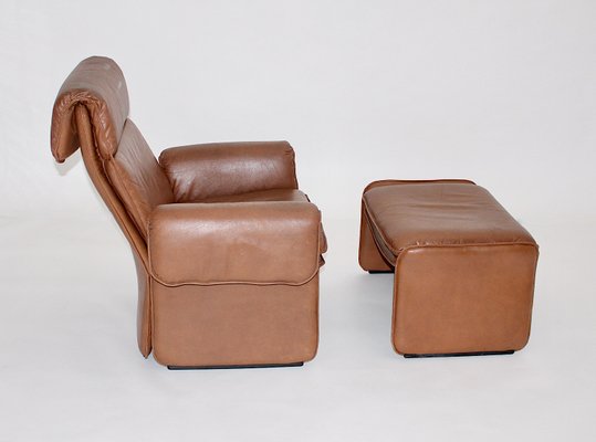 Mid-Century Modern Leather Lounge Chairs with Ottomans, Italy, 1960s, Set of 4-NB-1346023