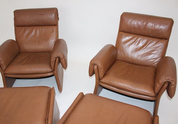 Mid-Century Modern Leather Lounge Chairs with Ottomans, Italy, 1960s, Set of 4-NB-1346023