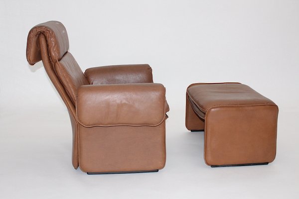 Mid-Century Modern Leather Lounge Chairs with Ottomans, Italy, 1960s, Set of 4-NB-1346023