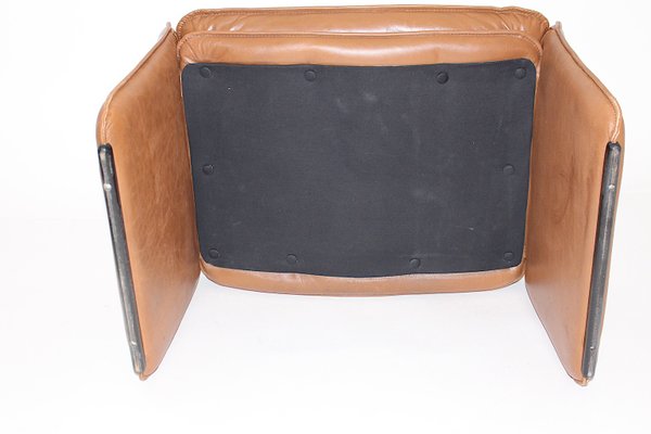 Mid-Century Modern Leather Lounge Chairs with Ottomans, Italy, 1960s, Set of 4-NB-1346023