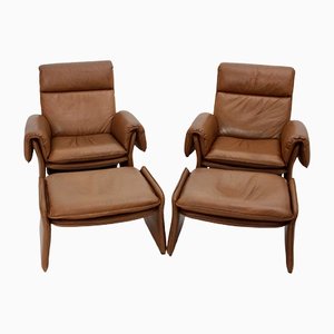 Mid-Century Modern Leather Lounge Chairs with Ottomans, Italy, 1960s, Set of 4-NB-1346023