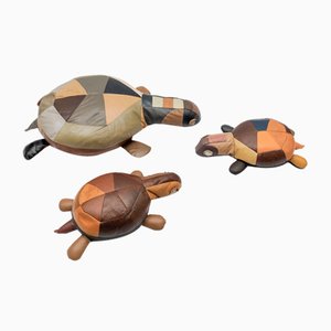 Mid-Century Modern Leather Turtle Poufs, Switzerland, 1960s, Set of 3-KQB-1810999