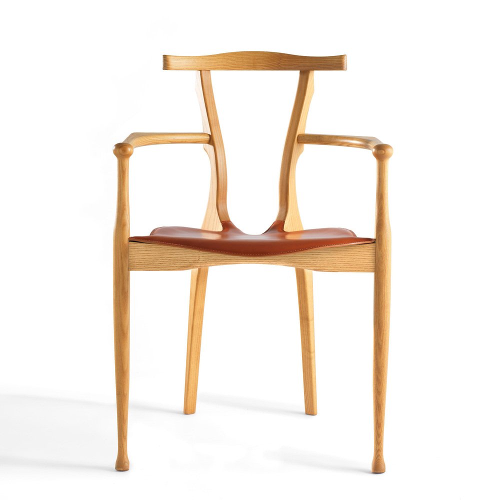 Mid-Century Modern Leather & Wood Gaulino Chair by Oscar Tusquets