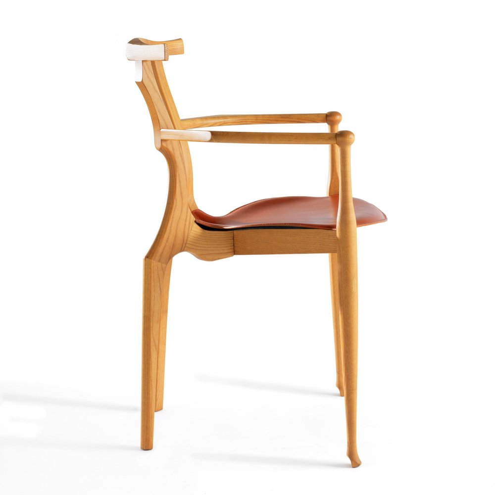 Mid-Century Modern Leather & Wood Gaulino Chair by Oscar Tusquets