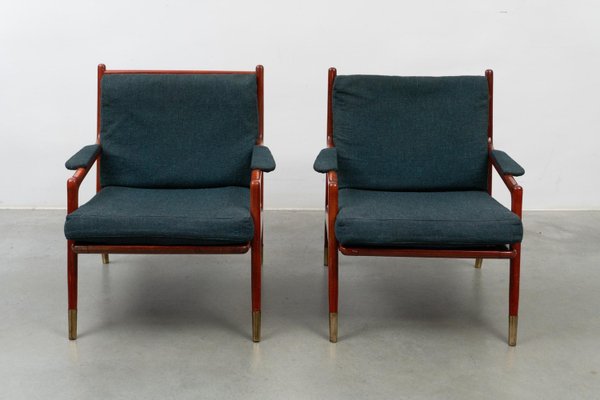 Mid-Century Modern Lounge Chairs in Walnut and Brass, Denmark, 1960s, Set of 2-KL-2028628