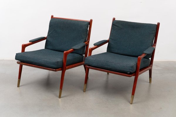 Mid-Century Modern Lounge Chairs in Walnut and Brass, Denmark, 1960s, Set of 2-KL-2028628