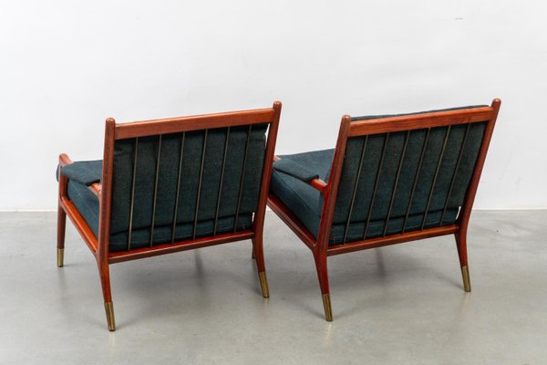 Mid-Century Modern Lounge Chairs in Walnut and Brass, Denmark, 1960s, Set of 2-KL-2028628