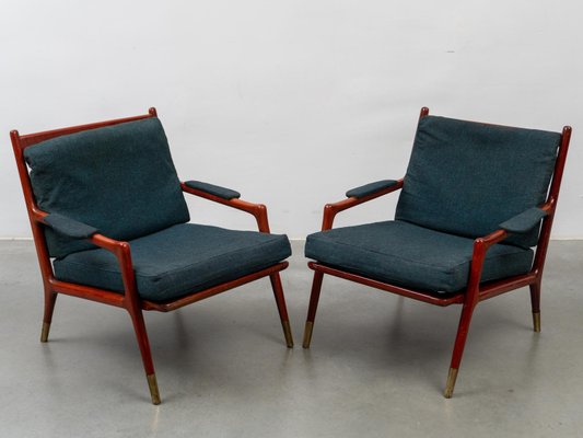 Mid-Century Modern Lounge Chairs in Walnut and Brass, Denmark, 1960s, Set of 2-KL-2028628