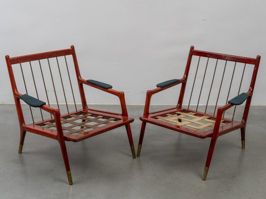 Mid-Century Modern Lounge Chairs in Walnut and Brass, Denmark, 1960s, Set of 2-KL-2028628