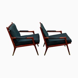 Mid-Century Modern Lounge Chairs in Walnut and Brass, Denmark, 1960s, Set of 2-KL-2028628