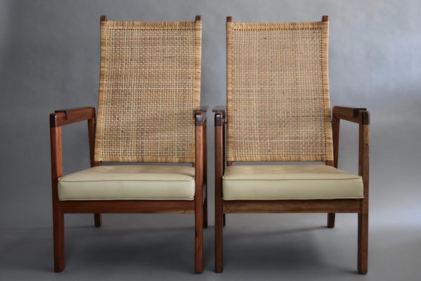 Mid-Century Modern Lounge Chairs in Wood and Cane, Set of 2-IEI-1340540