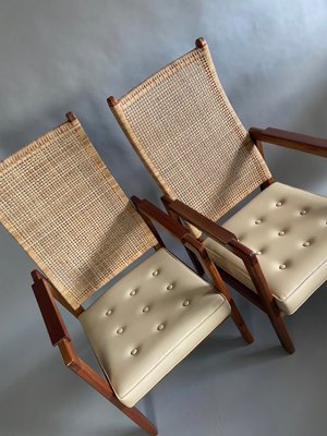 Mid-Century Modern Lounge Chairs in Wood and Cane, Set of 2-IEI-1340540