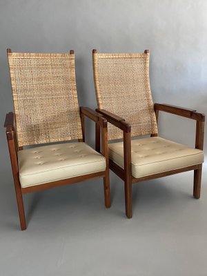 Mid-Century Modern Lounge Chairs in Wood and Cane, Set of 2-IEI-1340540