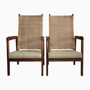 Mid-Century Modern Lounge Chairs in Wood and Cane, Set of 2-IEI-1340540