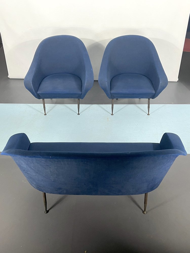 Mid-Century Modern Loveseat and Armchairs by Gastone Rinaldi, 1950s, Set of 3