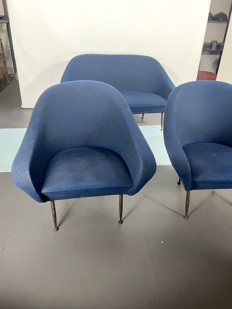 Mid-Century Modern Loveseat and Armchairs by Gastone Rinaldi, 1950s, Set of 3