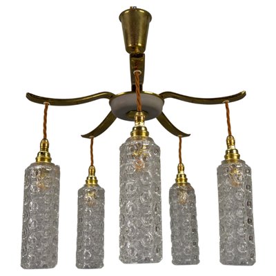 Mid-Century Modern Metal and Clear Glass 5-Light Chandelier, 1950s-KEG-1705449