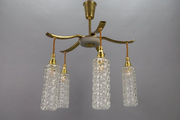 Mid-Century Modern Metal and Clear Glass 5-Light Chandelier, 1950s-KEG-1705449