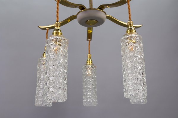 Mid-Century Modern Metal and Clear Glass 5-Light Chandelier, 1950s-KEG-1705449