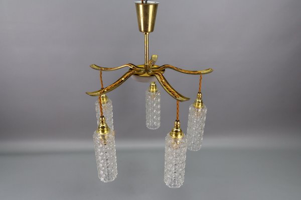 Mid-Century Modern Metal and Clear Glass 5-Light Chandelier, 1950s-KEG-1705449