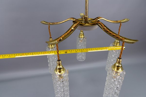 Mid-Century Modern Metal and Clear Glass 5-Light Chandelier, 1950s-KEG-1705449