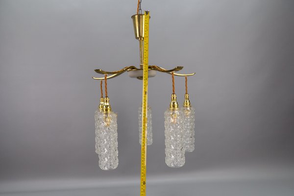 Mid-Century Modern Metal and Clear Glass 5-Light Chandelier, 1950s-KEG-1705449