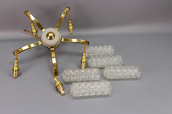 Mid-Century Modern Metal and Clear Glass 5-Light Chandelier, 1950s-KEG-1705449