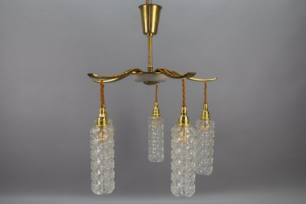 Mid-Century Modern Metal and Clear Glass 5-Light Chandelier, 1950s-KEG-1705449