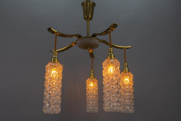 Mid-Century Modern Metal and Clear Glass 5-Light Chandelier, 1950s-KEG-1705449