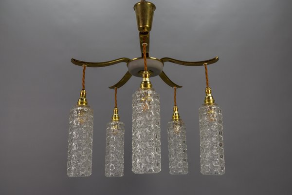 Mid-Century Modern Metal and Clear Glass 5-Light Chandelier, 1950s-KEG-1705449