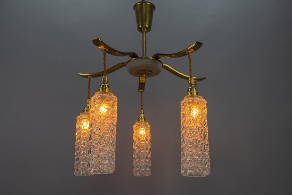 Mid-Century Modern Metal and Clear Glass 5-Light Chandelier, 1950s-KEG-1705449