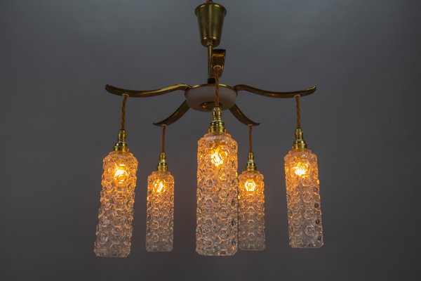 Mid-Century Modern Metal and Clear Glass 5-Light Chandelier, 1950s-KEG-1705449