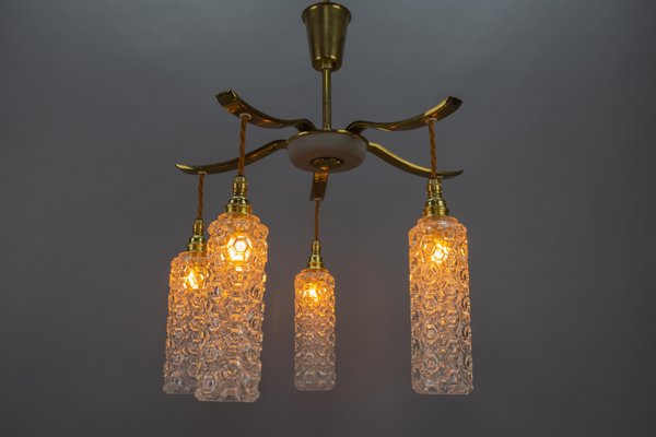 Mid-Century Modern Metal and Clear Glass 5-Light Chandelier, 1950s-KEG-1705449