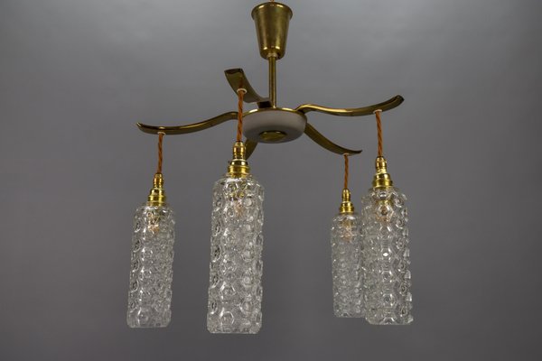 Mid-Century Modern Metal and Clear Glass 5-Light Chandelier, 1950s-KEG-1705449