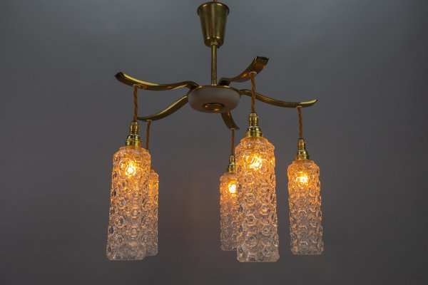 Mid-Century Modern Metal and Clear Glass 5-Light Chandelier, 1950s-KEG-1705449