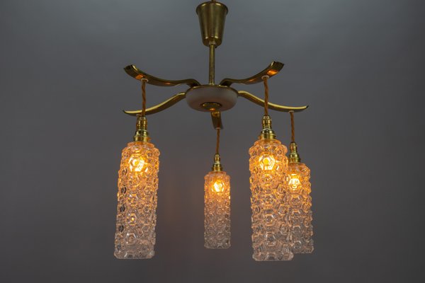 Mid-Century Modern Metal and Clear Glass 5-Light Chandelier, 1950s-KEG-1705449