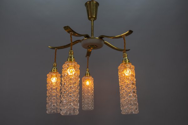 Mid-Century Modern Metal and Clear Glass 5-Light Chandelier, 1950s-KEG-1705449