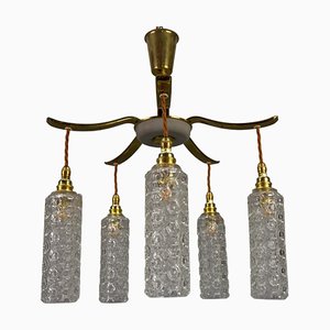 Mid-Century Modern Metal and Clear Glass 5-Light Chandelier, 1950s-KEG-1705449