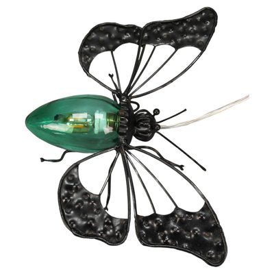 Mid-Century Modern Metal and Green Murano Glass Wall Lamp Butterfly, Italy, 1960s-KEG-1669962