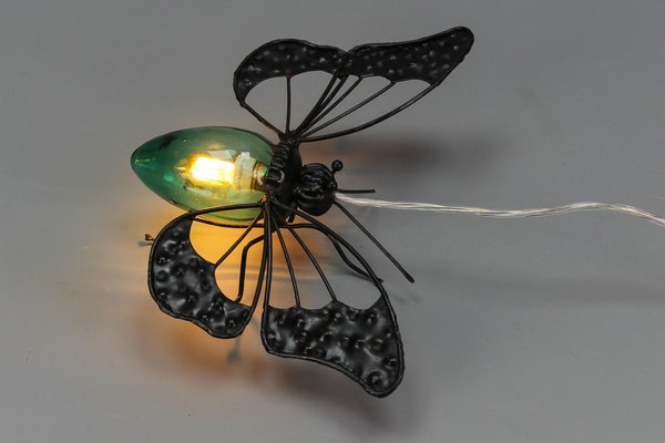 Mid-Century Modern Metal and Green Murano Glass Wall Lamp Butterfly, Italy, 1960s-KEG-1669962