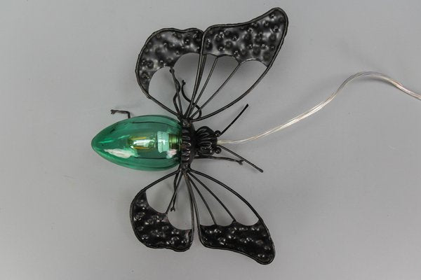 Mid-Century Modern Metal and Green Murano Glass Wall Lamp Butterfly, Italy, 1960s-KEG-1669962