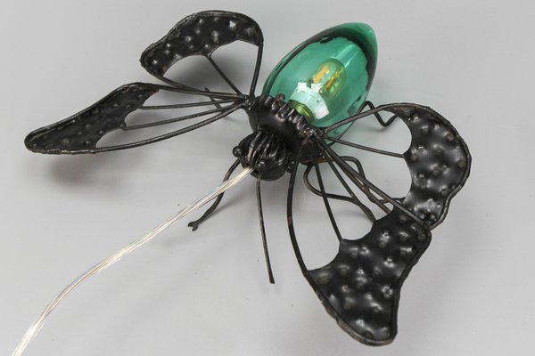 Mid-Century Modern Metal and Green Murano Glass Wall Lamp Butterfly, Italy, 1960s-KEG-1669962