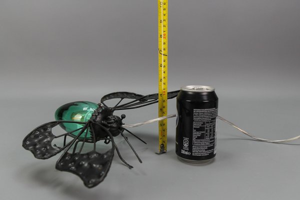 Mid-Century Modern Metal and Green Murano Glass Wall Lamp Butterfly, Italy, 1960s-KEG-1669962