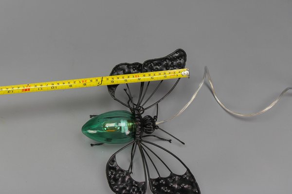 Mid-Century Modern Metal and Green Murano Glass Wall Lamp Butterfly, Italy, 1960s-KEG-1669962