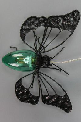 Mid-Century Modern Metal and Green Murano Glass Wall Lamp Butterfly, Italy, 1960s-KEG-1669962