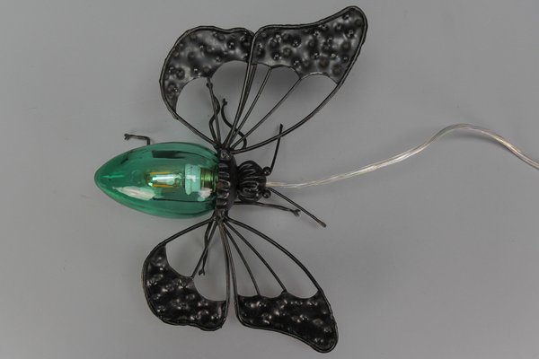 Mid-Century Modern Metal and Green Murano Glass Wall Lamp Butterfly, Italy, 1960s-KEG-1669962