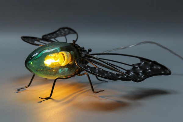 Mid-Century Modern Metal and Green Murano Glass Wall Lamp Butterfly, Italy, 1960s-KEG-1669962