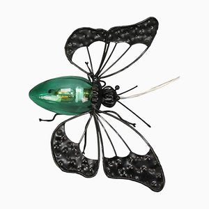 Mid-Century Modern Metal and Green Murano Glass Wall Lamp Butterfly, Italy, 1960s-KEG-1669962