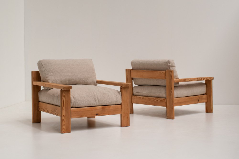 Mid-Century Modern Minimalistic Armchairs in Natural Wood, Italy, 1970s, Set of 2