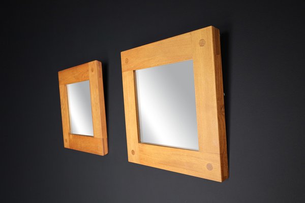 Mid-Century Modern Mirrors in Elm by Pierre Chapo, France, 1970s, Set of 2-TRW-1702345